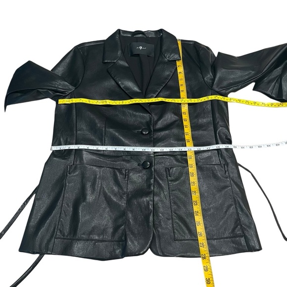 7 For All Mankind Faux Vegan Leather Belted Jacket Blazer Black Size Large - Picture 7 of 16